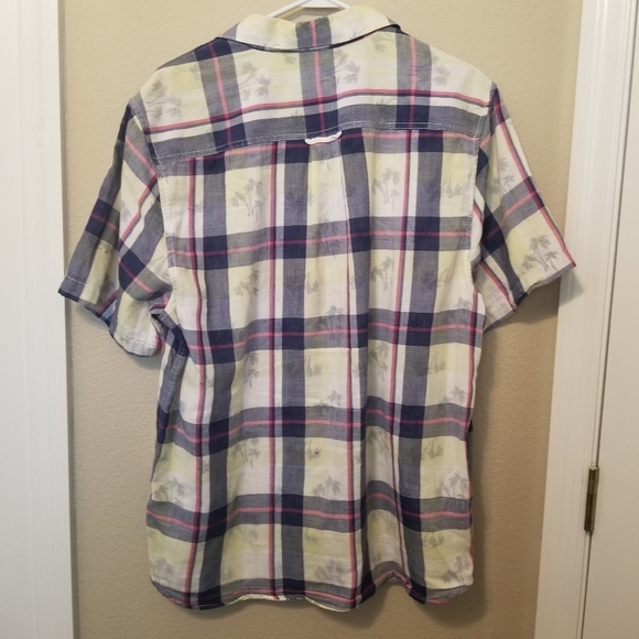 Tommy Bahama Mens Double Flora Camp Shirt L Plaid Palm  Tree Print Island - Picture 6 of 7